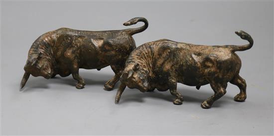 Two bronze models of bulls